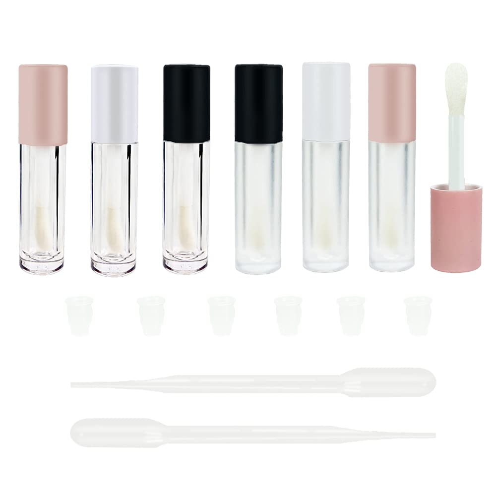 COSIDEA 24pcs 5ml Empty Lip Gloss Tubes with Stopper and Big Brush – Frosted Bottle, Pink Cap