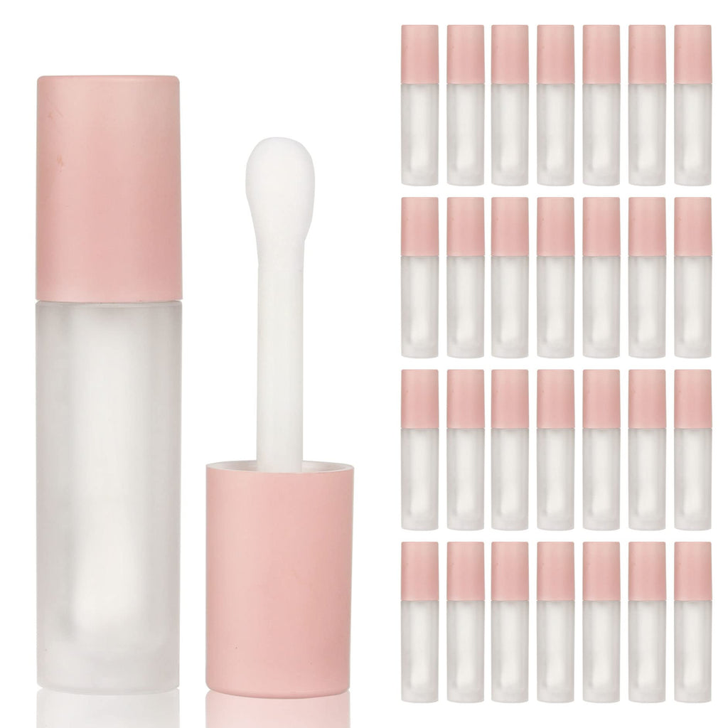 COSIDEA 24pcs 5ml Empty Lip Gloss Tubes with Stopper and Big Brush – Frosted Bottle, Pink Cap