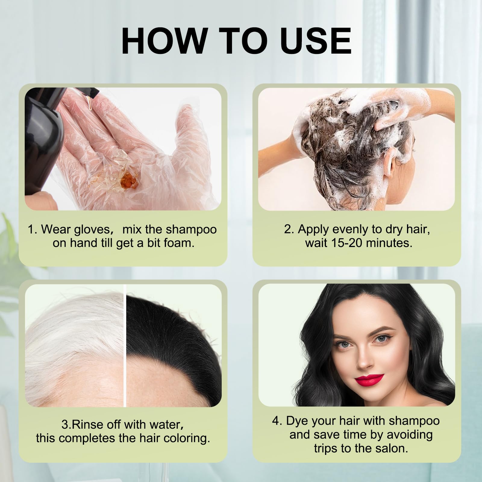 COSKOA Black Hair Dye Shampoo 3 in 1 – 100% Gray Coverage, Easy At-Home Color, 17.6 Fl Oz