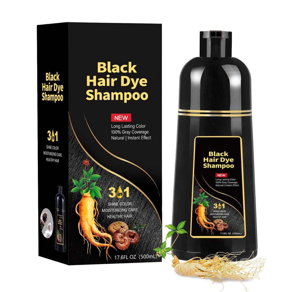COSKOA Black Hair Dye Shampoo 3 in 1 – 100% Gray Coverage, Easy At-Home Color, 17.6 Fl Oz