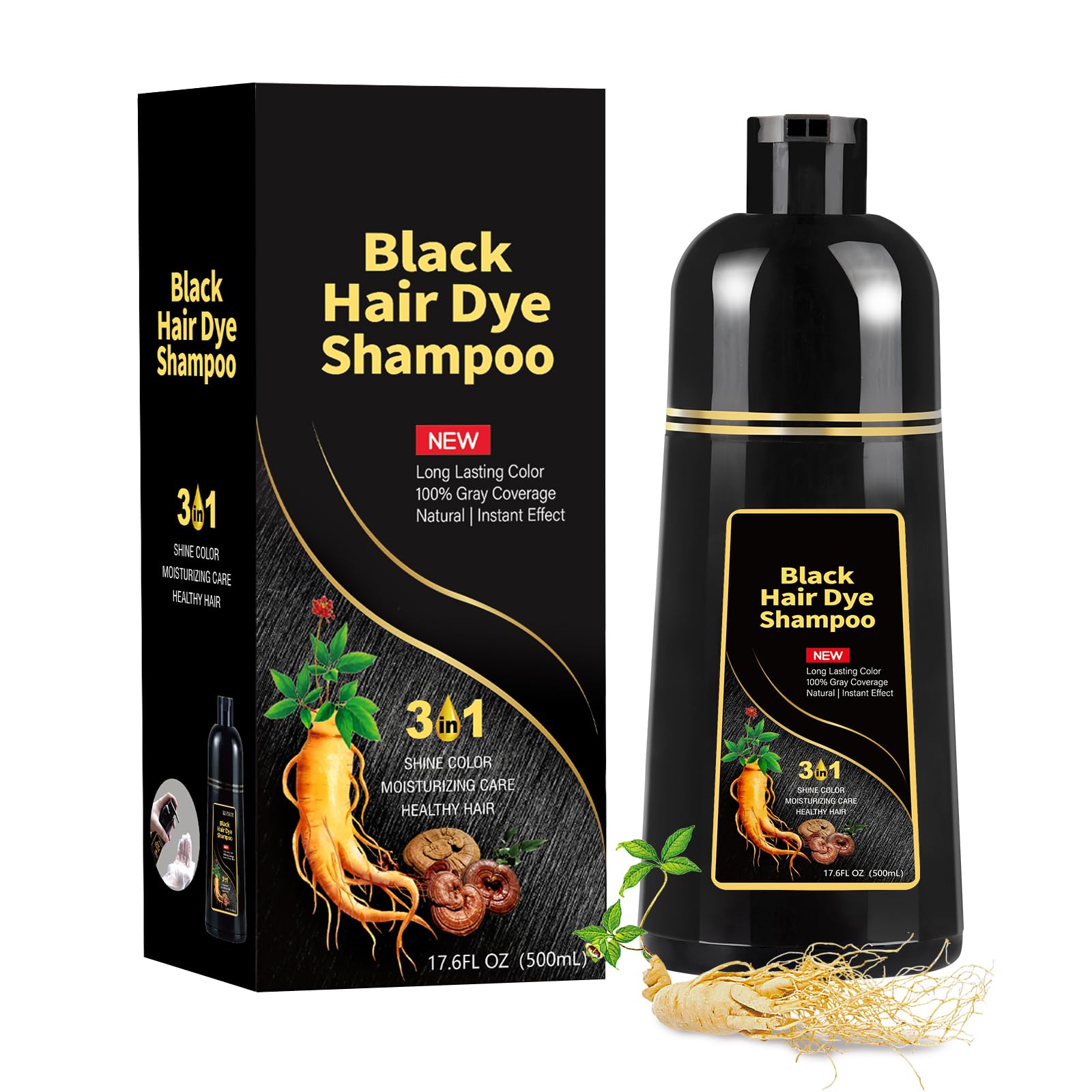 COSKOA Black Hair Dye Shampoo 3 in 1 – 100% Gray Coverage, Easy At-Home Color, 17.6 Fl Oz