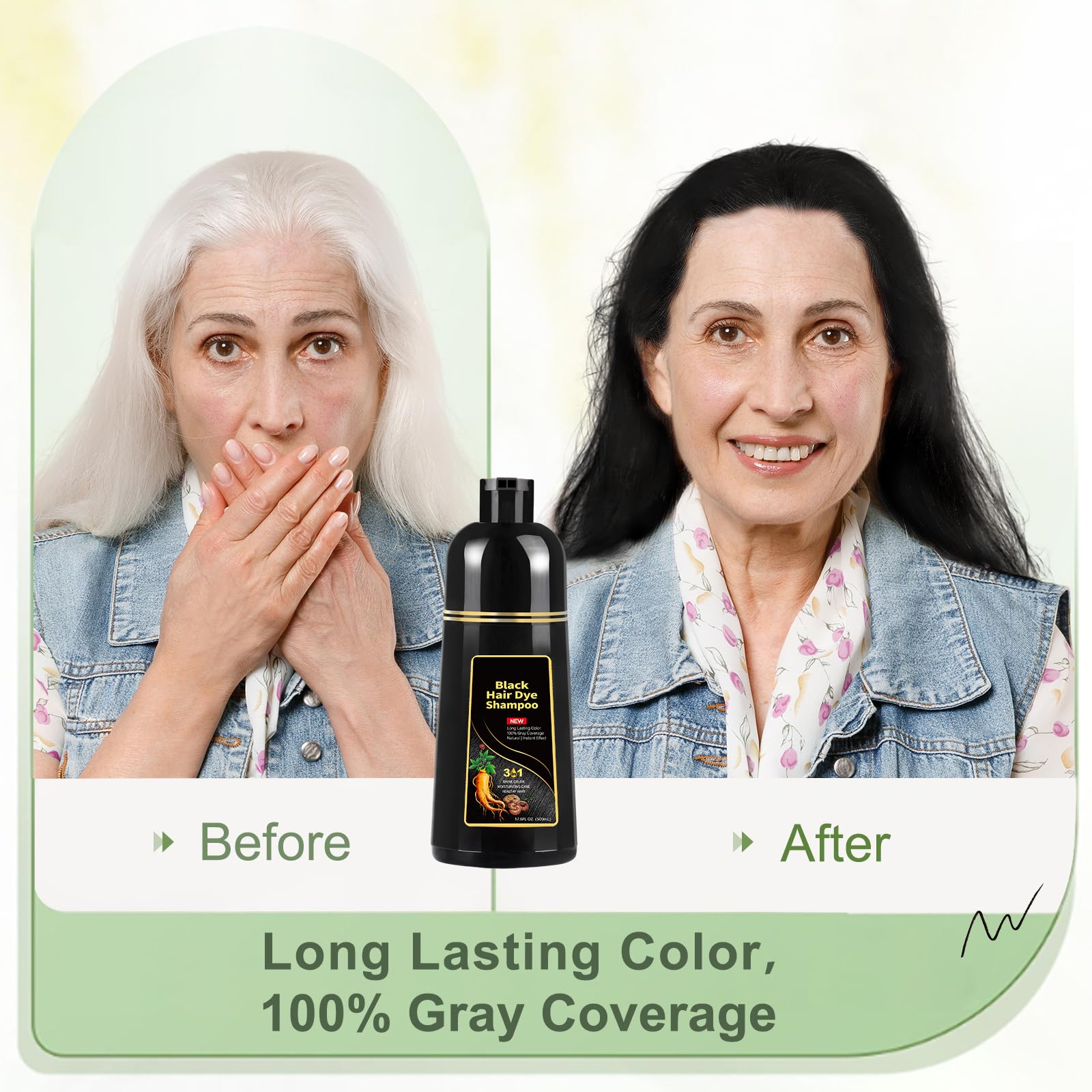 COSKOA Black Hair Dye Shampoo 3 in 1 – 100% Gray Coverage, Easy At-Home Color, 17.6 Fl Oz