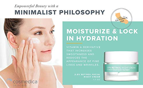 Cosmedica Skincare Retinol Night Cream – Vitamin A & Hyaluronic Acid, Daily Moisturizer (1.7oz)
