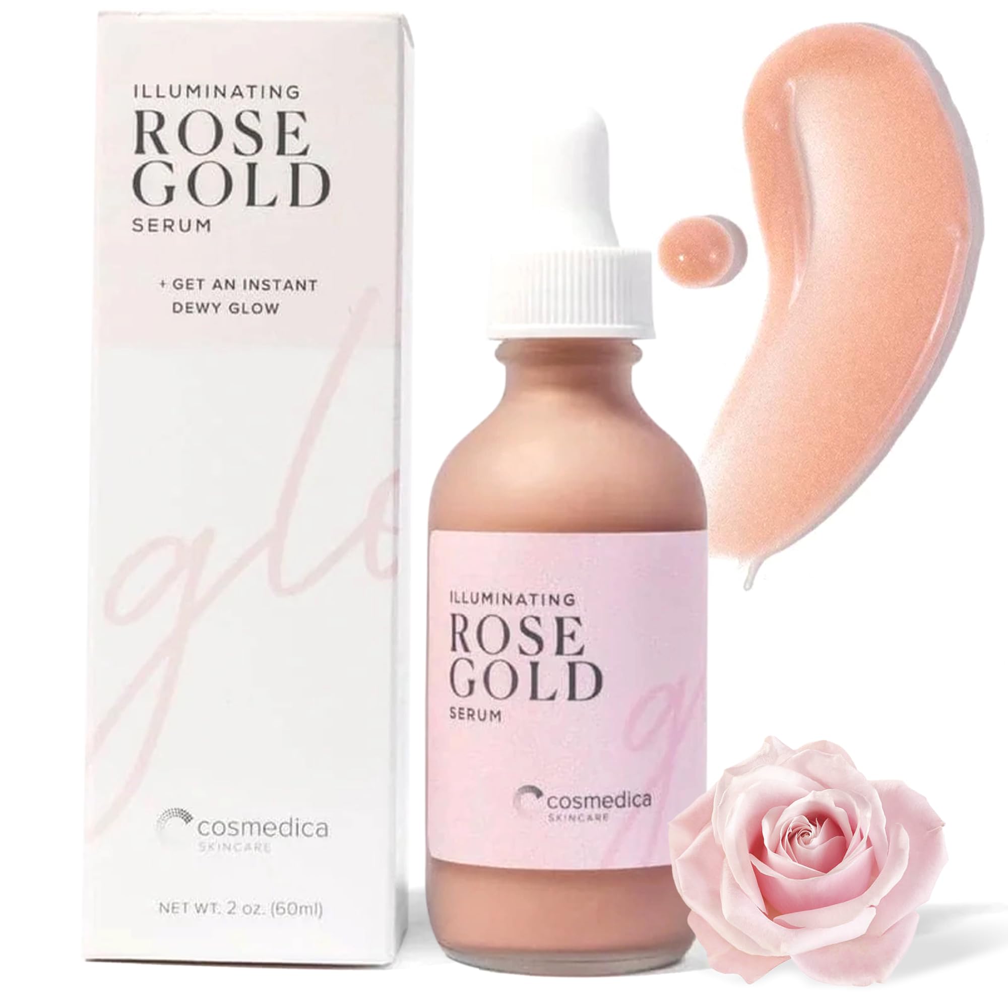 Cosmedica Skincare Illuminating Rose Gold Serum Elixir – Hydration, Glow & Dewy Primer (2 oz)