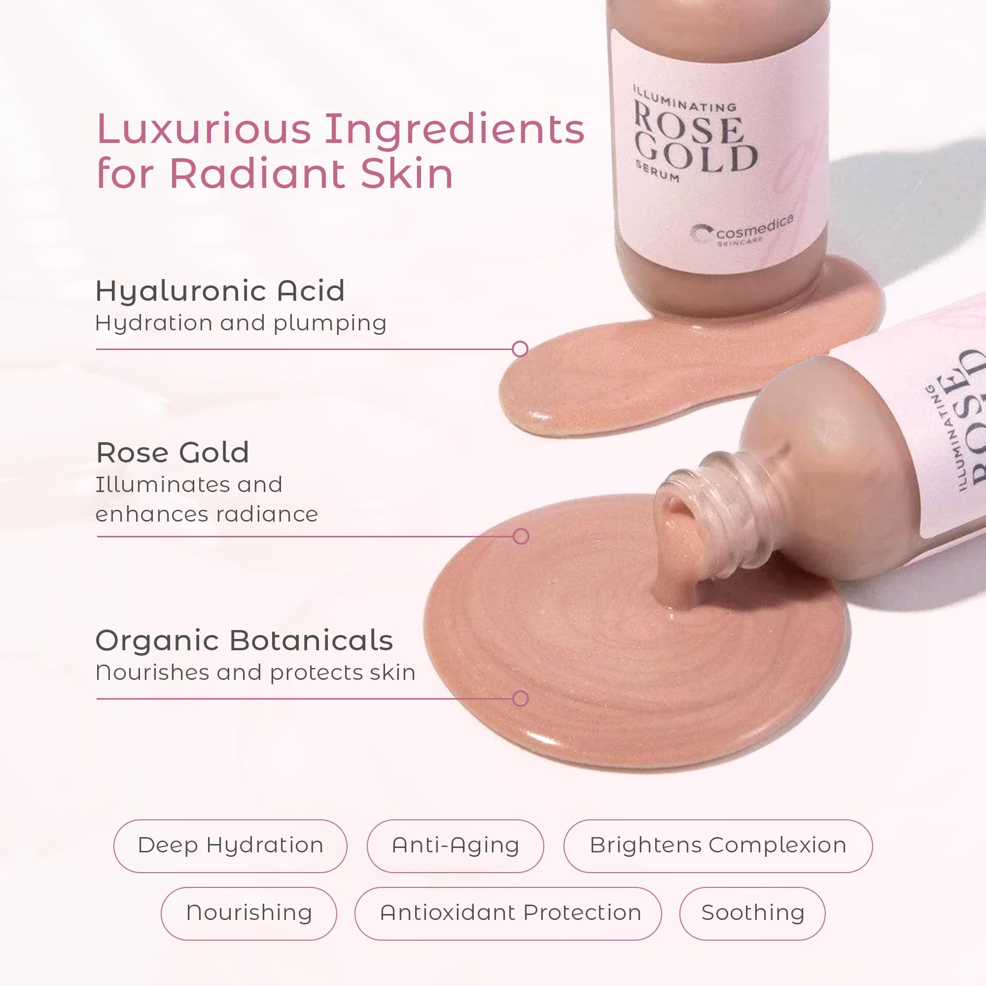 Cosmedica Skincare Illuminating Rose Gold Serum Elixir – Hydration, Glow & Dewy Primer (2 oz)