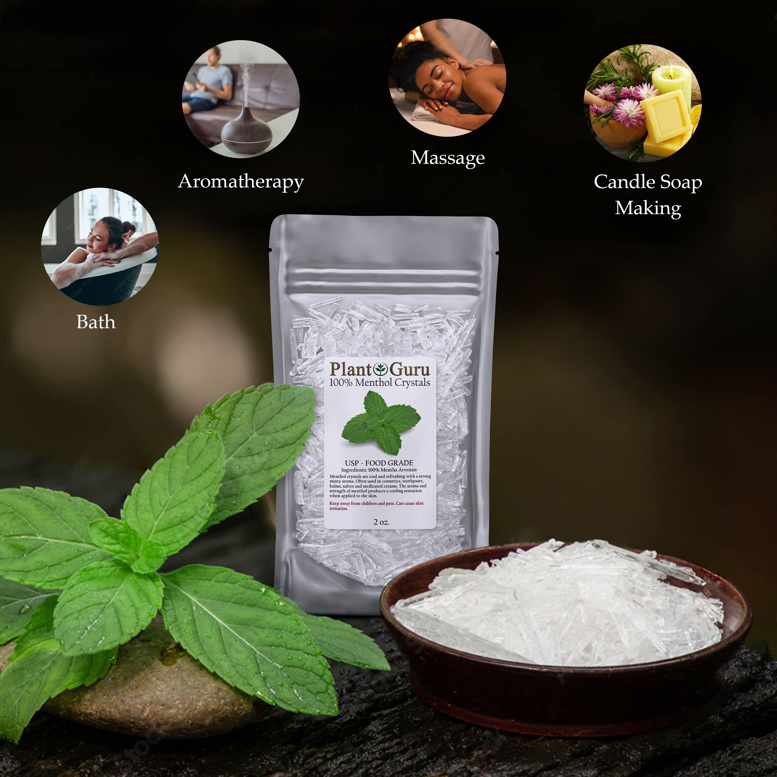 Plant Guru Menthol Crystals 1 lb Bulk – Pure Mentha Arvensis USP Food Grade