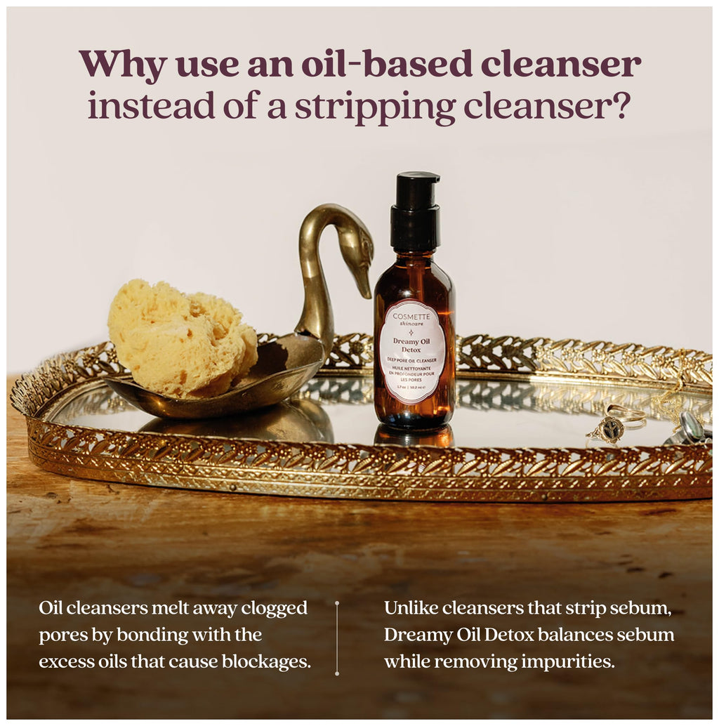 Cosmette Dreamy Deep Pore Cleansing Oil for Sensitive Skin | Vegan Makeup Remover & Hydrating Cleanser 1.7 fl oz