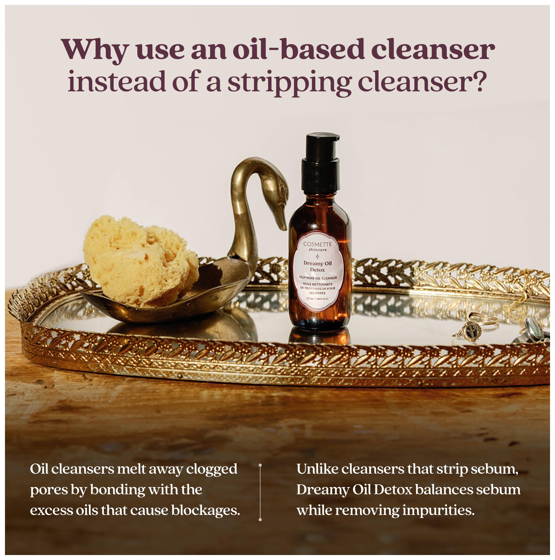 Cosmette Dreamy Deep Pore Cleansing Oil for Sensitive Skin | Vegan Makeup Remover & Hydrating Cleanser 1.7 fl oz