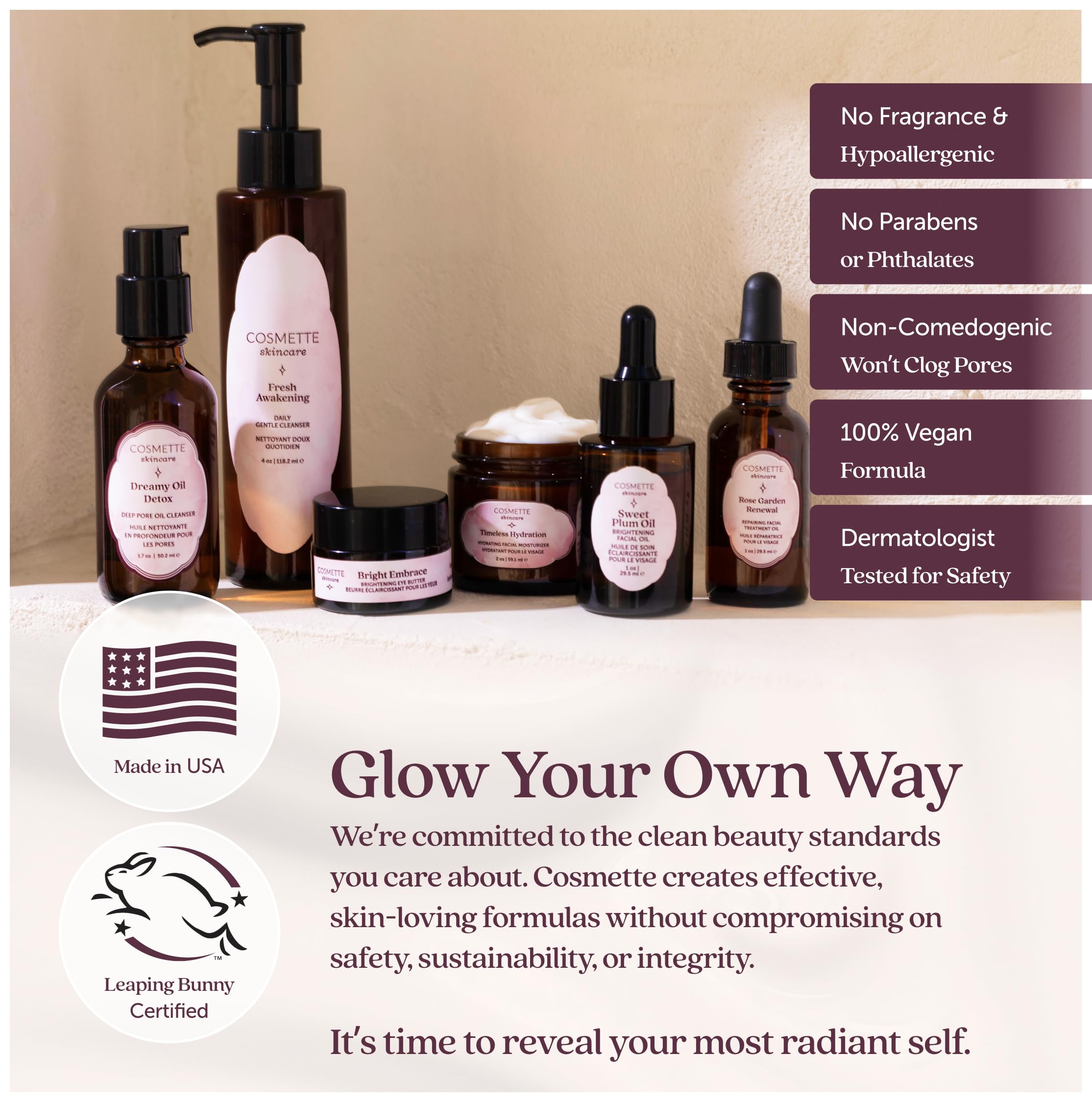 Cosmette Skincare Sweet Plum Vitamin C & 4% Squalane Serum | Brightening, Dark Spot & Hydration