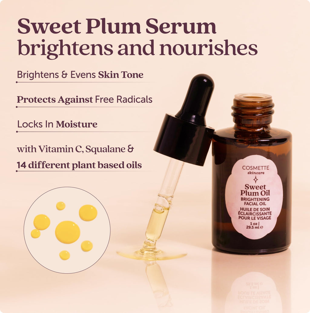 Cosmette Skincare Sweet Plum Vitamin C & 4% Squalane Serum | Brightening, Dark Spot & Hydration