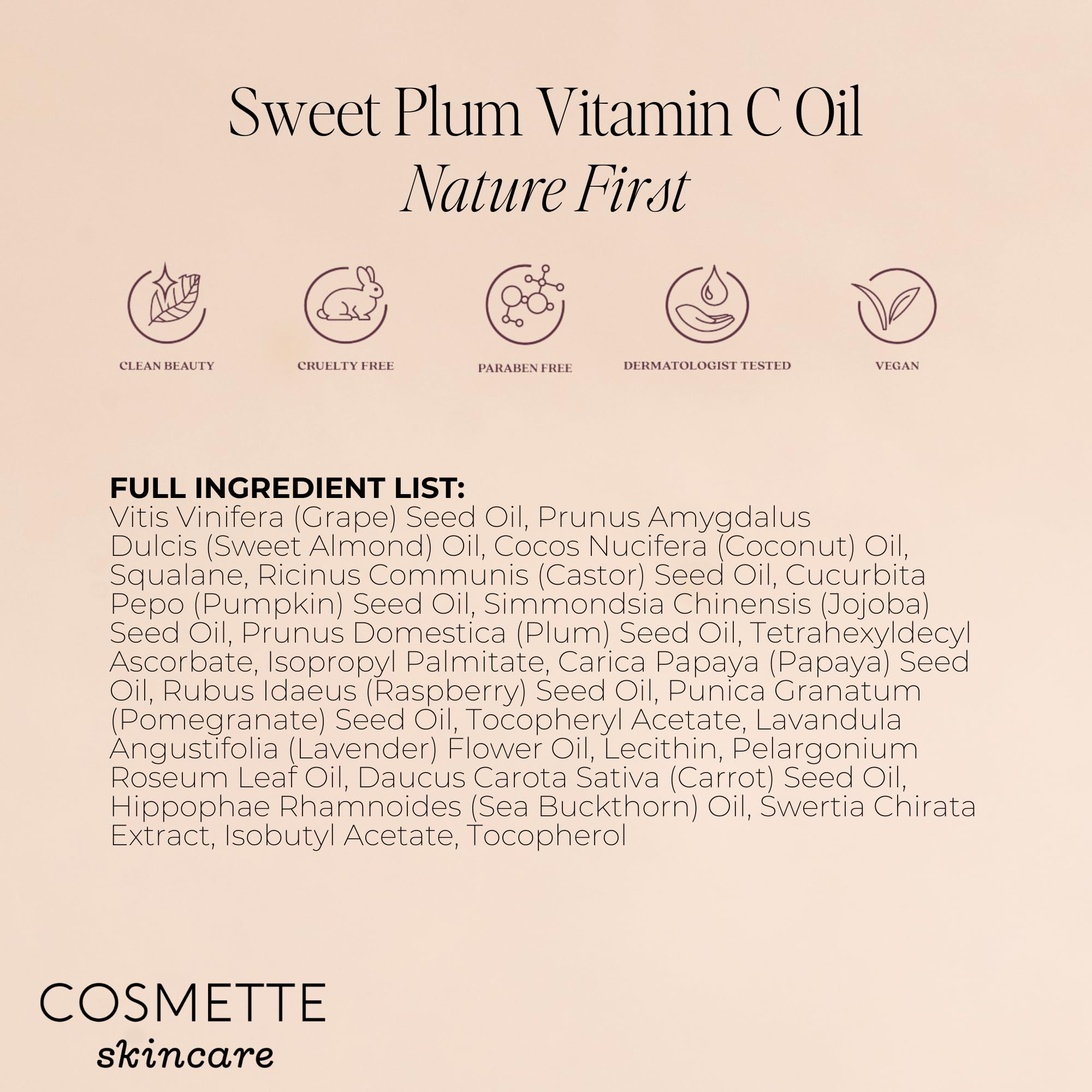 Cosmette Skincare Sweet Plum Vitamin C & 4% Squalane Serum | Brightening, Dark Spot & Hydration