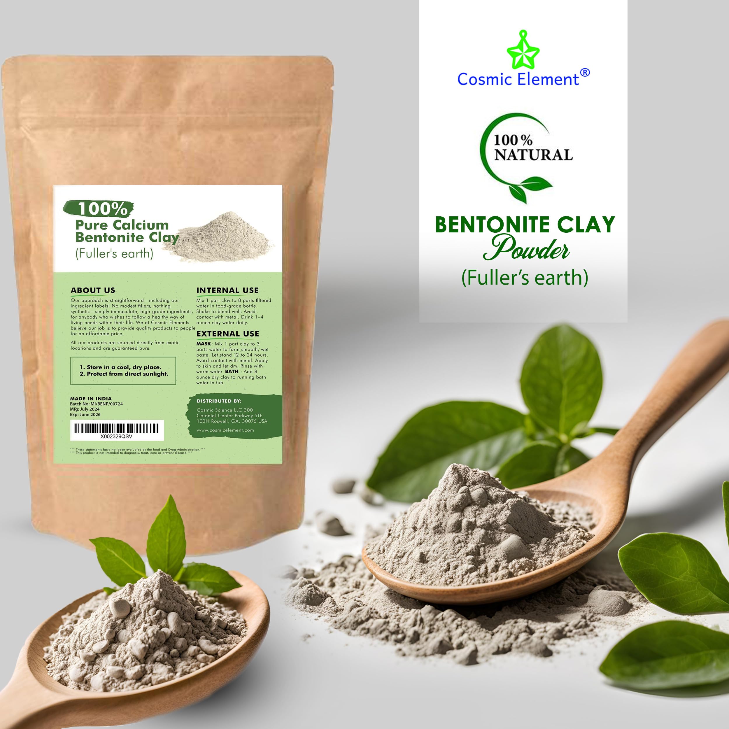 Cosmic Element Calcium Bentonite Clay Powder – Food Grade, Vegan, 8 oz