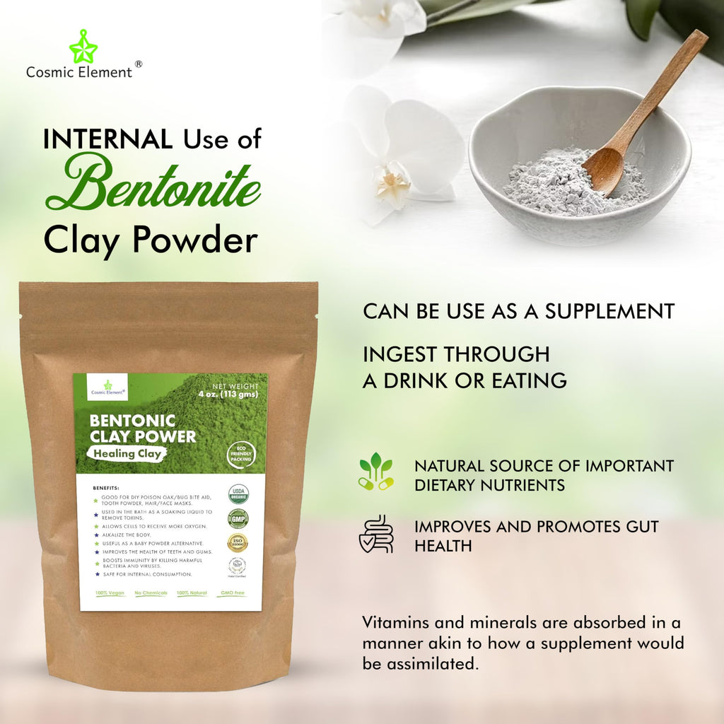 Cosmic Element 100% Pure Calcium Bentonite Clay Powder – Food Grade, Vegan, 4 oz