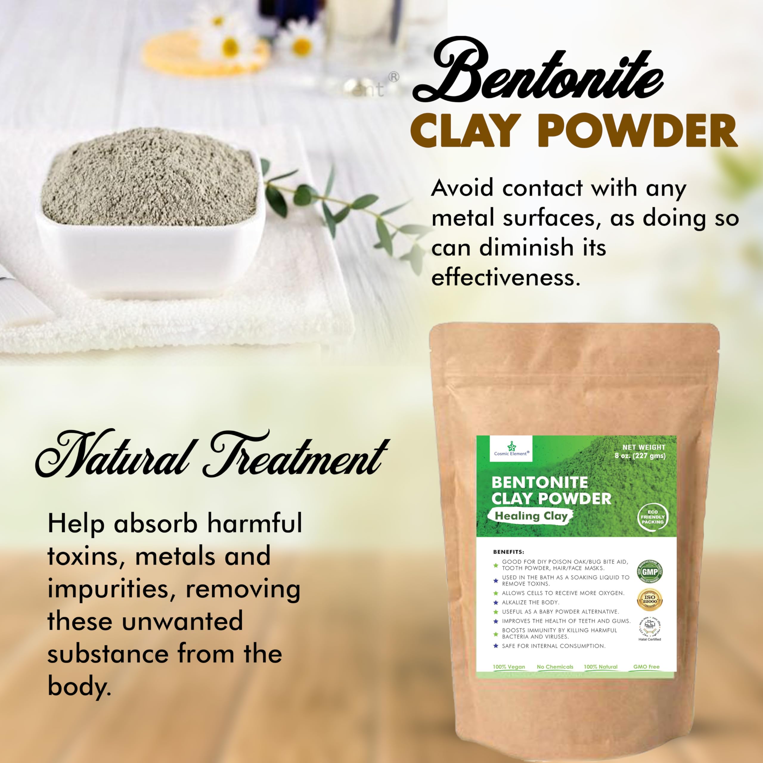 Cosmic Element Calcium Bentonite Clay Powder – Food Grade, Vegan, 8 oz