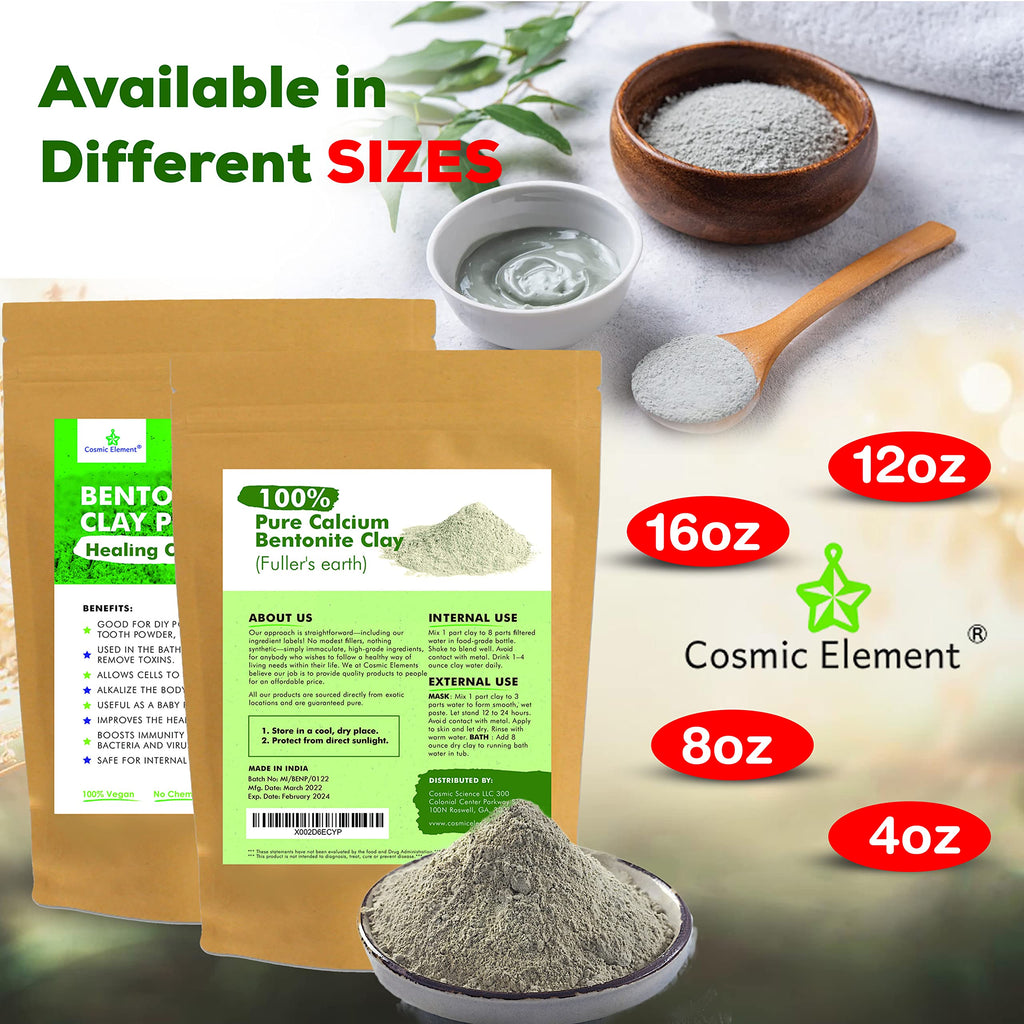 Cosmic Element 100% Pure Calcium Bentonite Clay Powder – Food Grade, Vegan, 4 oz