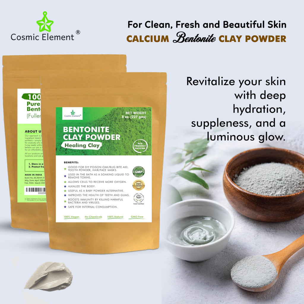 Cosmic Element Calcium Bentonite Clay Powder – Food Grade, Vegan, 8 oz