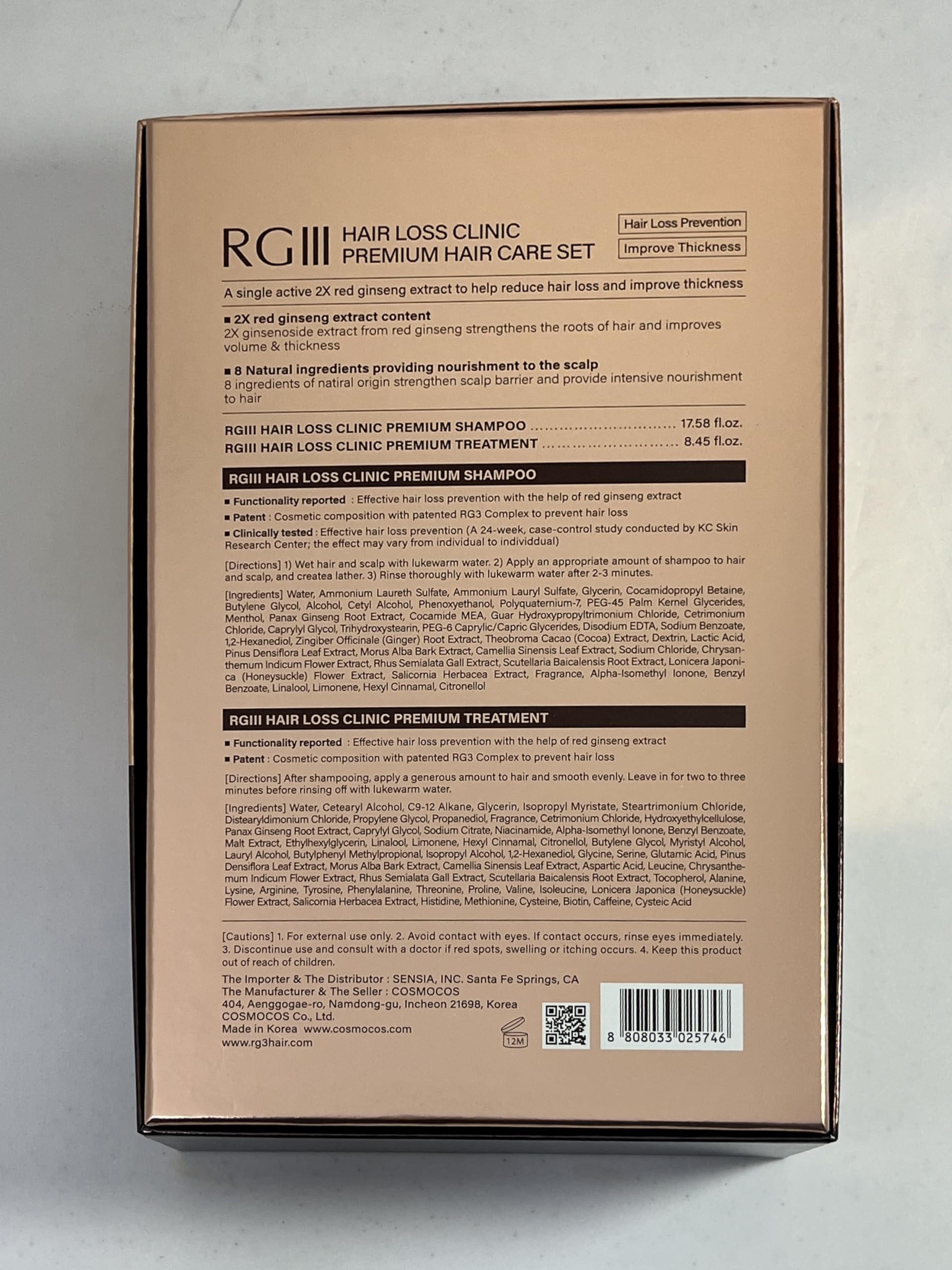 COSMOCOS RG3 Premium Shampoo & Treatment Set — 2x Red Ginseng Hair Loss Prevention