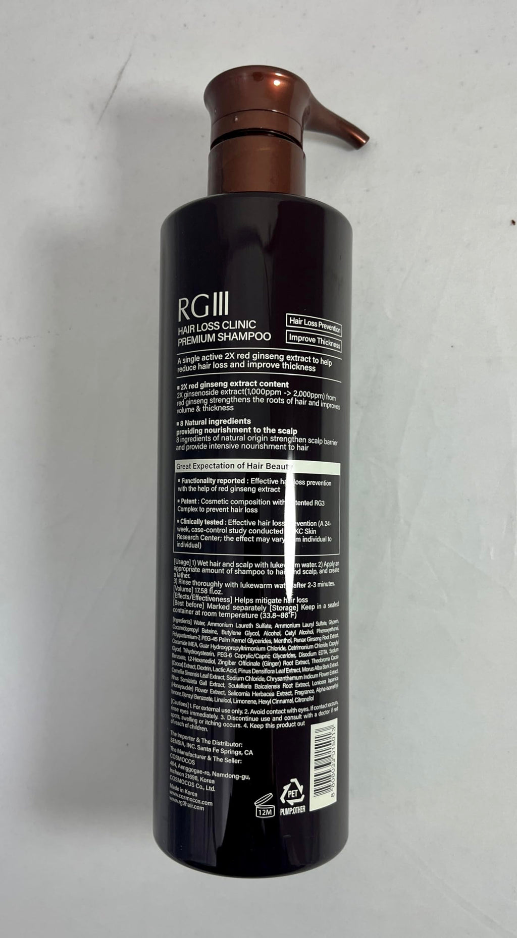 COSMOCOS RG3 Premium Hair Loss Clinic Shampoo – Red Ginseng Formula