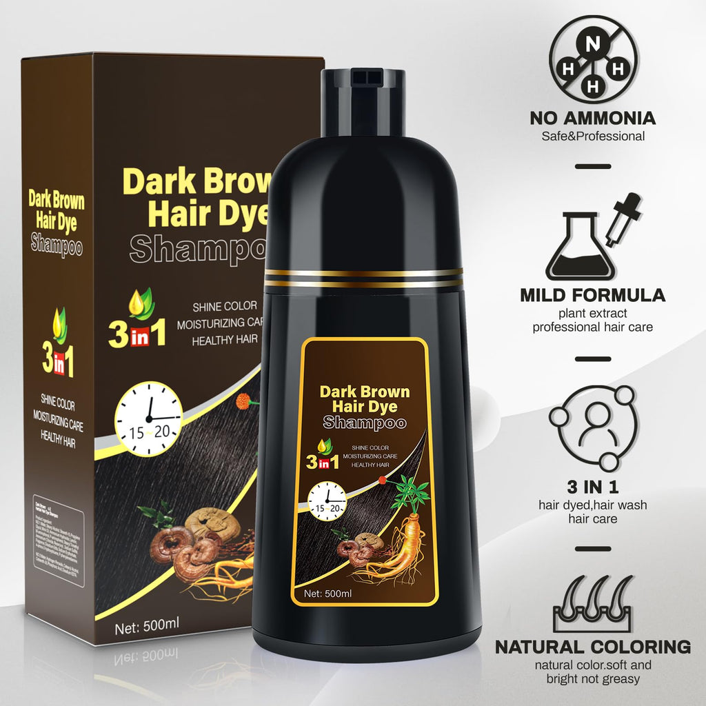 Cosmpro Dark Brown Hair Dye Shampoo 3-in-1 – Semi-Permanent Gray Coverage, 16.9 fl oz