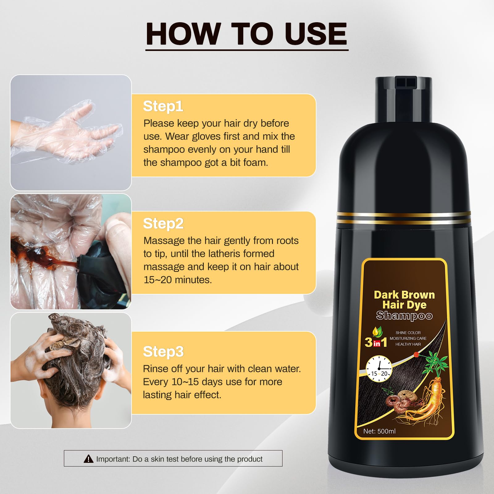 Cosmpro Dark Brown Hair Dye Shampoo 3-in-1 – Semi-Permanent Gray Coverage, 16.9 fl oz