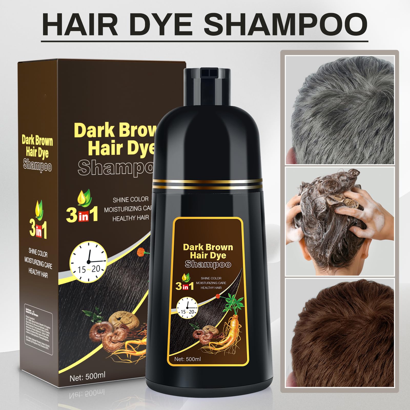 Cosmpro Dark Brown Hair Dye Shampoo 3-in-1 – Semi-Permanent Gray Coverage, 16.9 fl oz