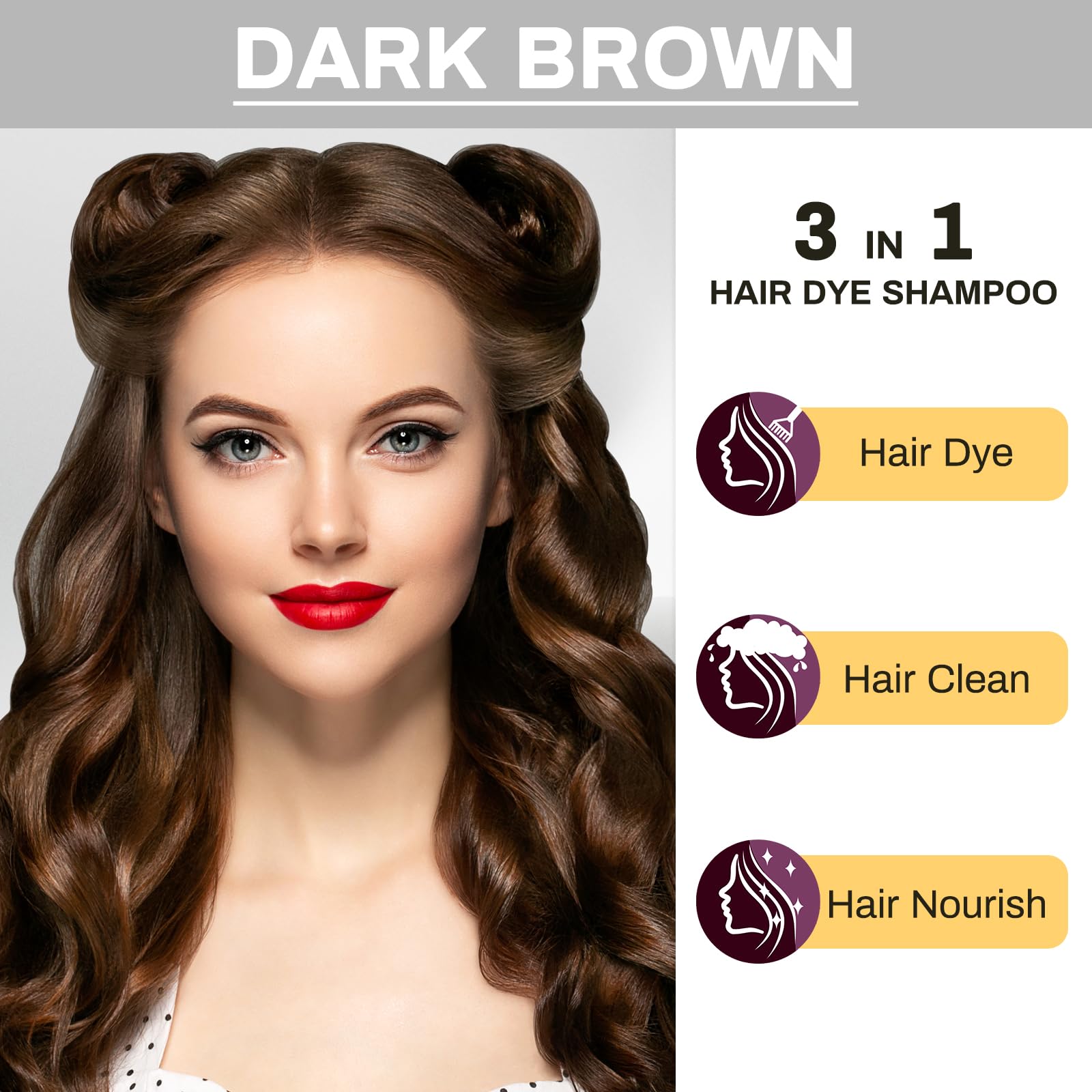 Cosmpro Dark Brown Hair Dye Shampoo 3-in-1 – Semi-Permanent Gray Coverage, 16.9 fl oz