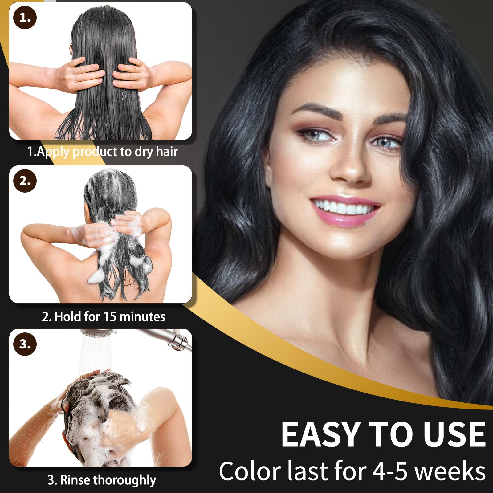COSMTEK Black Dye Shampoo - 3-in-1 Gray Coverage for Hair & Beard (Ammonia-Free, 500ml)