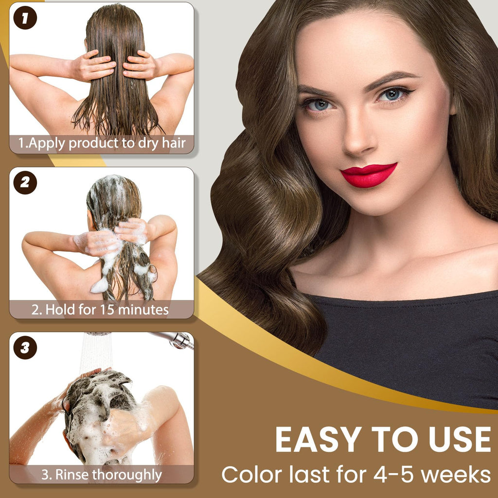 COSMTEK Chestnut Brown Hair Dye Shampoo – Semi-Permanent Color, Gray Coverage, 16.9 oz