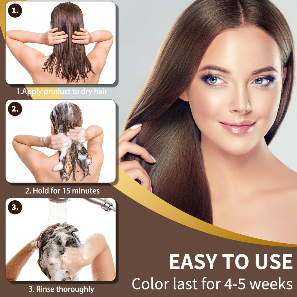 COSMTEK Dark Brown Hair Dye Shampoo Permanent — Ammonia-Free 3-in-1 Color for Gray Hair & Beard (500ml)
