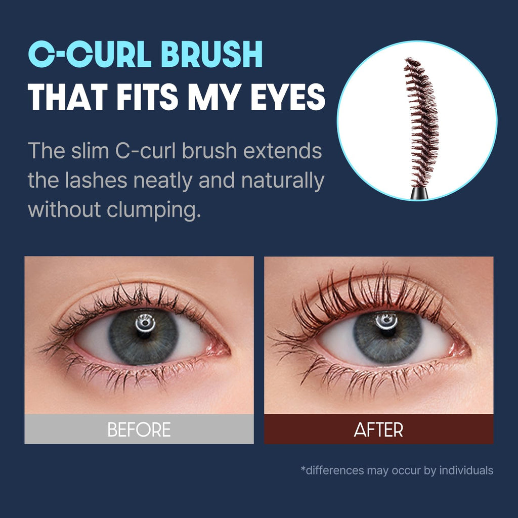 COSNORI Perfect Setting Waterproof Mascara Long&Curl 04 Deep Ash – Smudge-Proof, Long-Lasting Lash Definition (Korea)