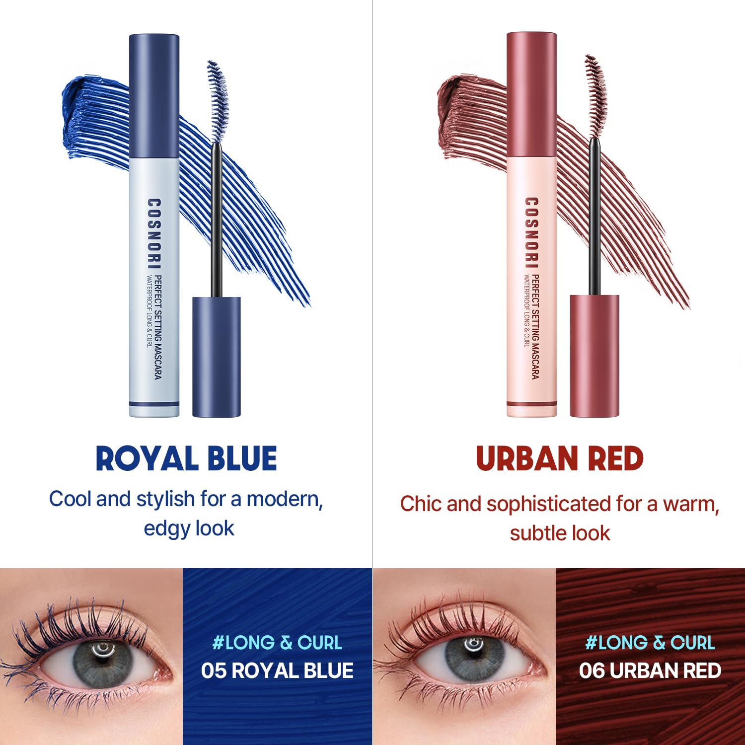 COSNORI Perfect Setting Waterproof Mascara Long&Curl 04 Deep Ash – Smudge-Proof, Long-Lasting Lash Definition (Korea)