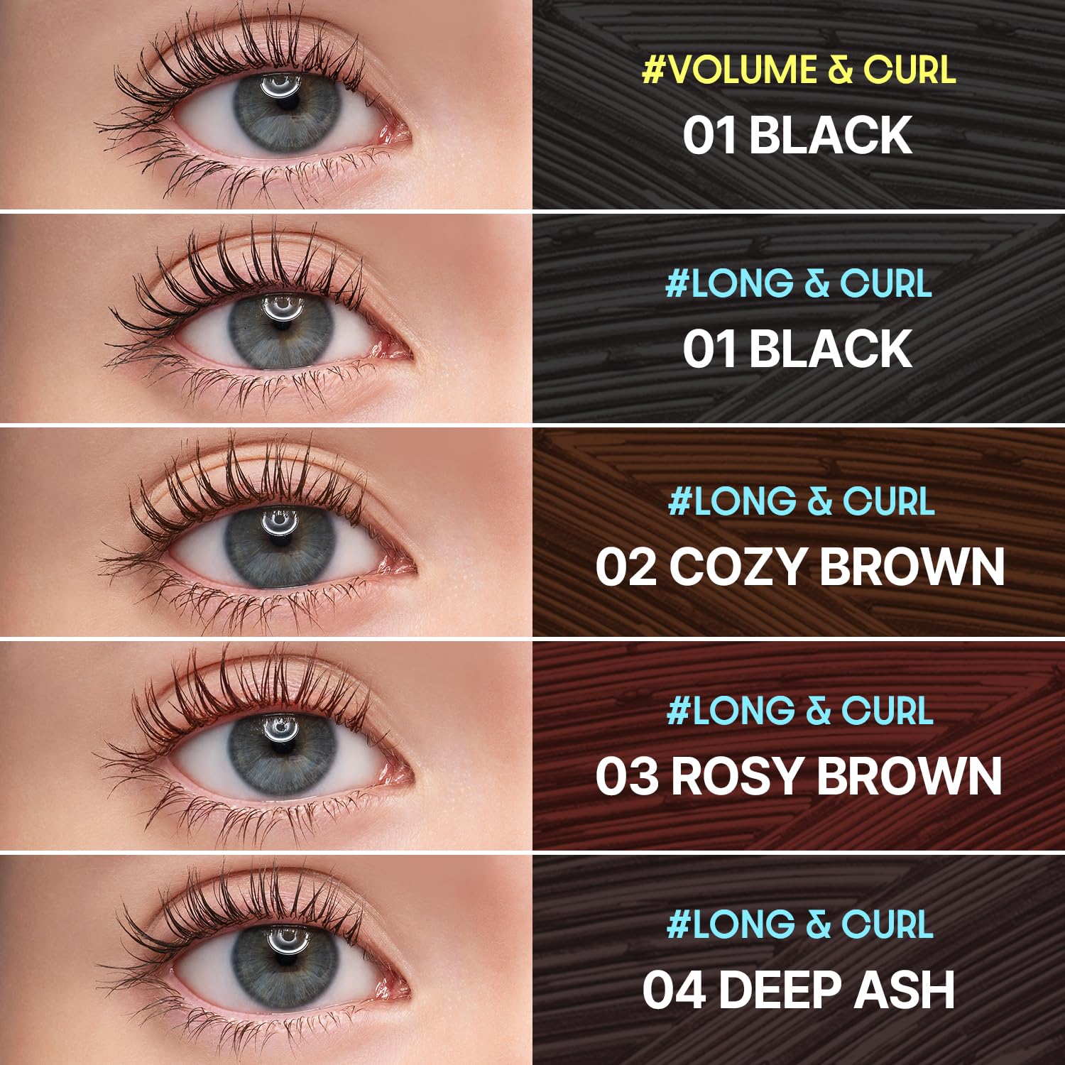 COSNORI Perfect Setting Waterproof Mascara Long&Curl 04 Deep Ash – Smudge-Proof, Long-Lasting Lash Definition (Korea)