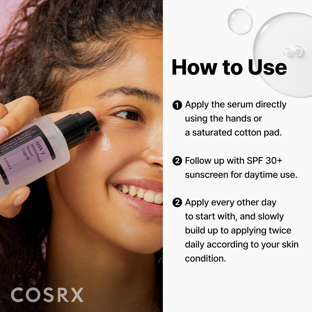 COSRX 7% Glycolic Acid Whitehead Removing Power Liquid – AHA Exfoliant & Pore Minimizer, 3.38 fl oz