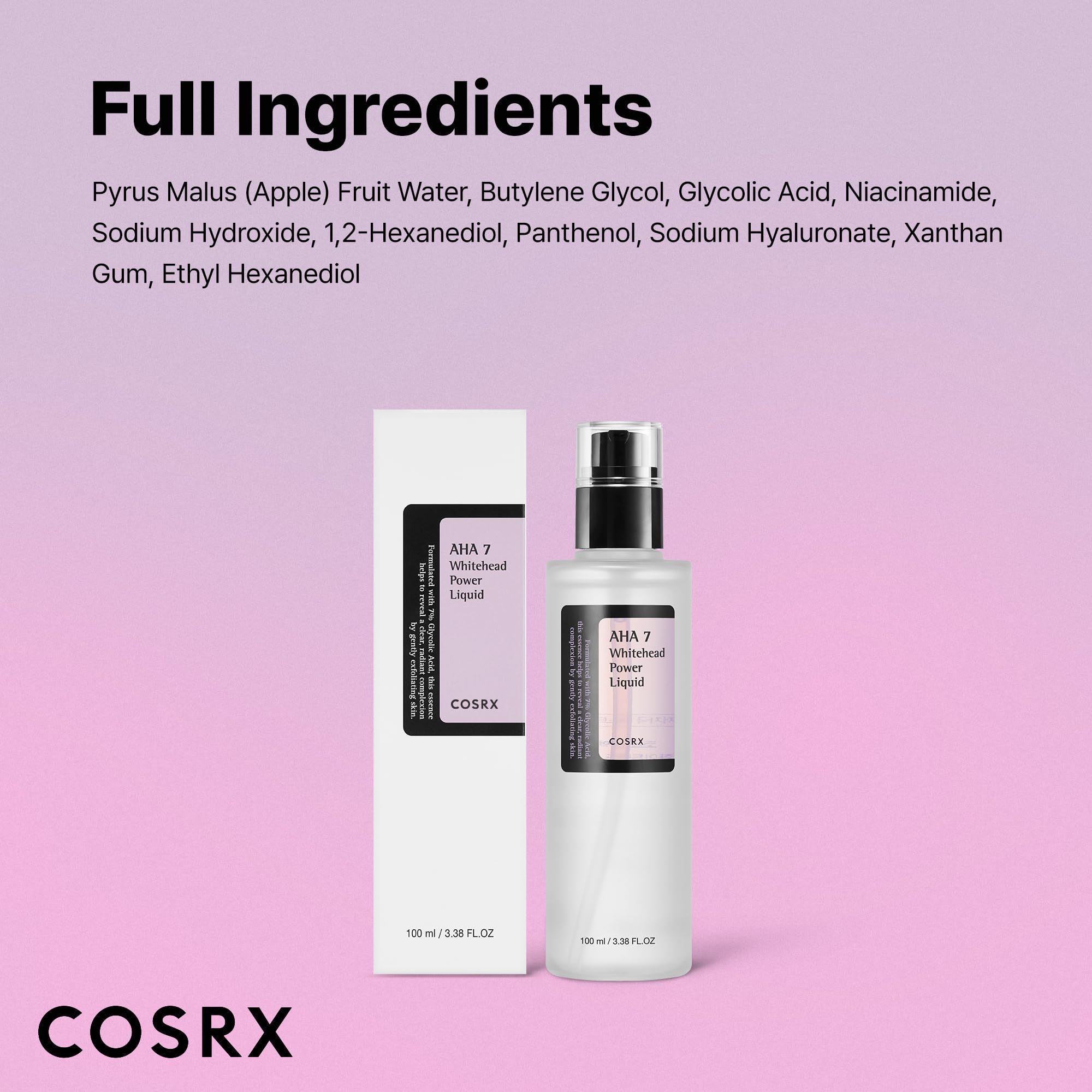 COSRX 7% Glycolic Acid Whitehead Removing Power Liquid – AHA Exfoliant & Pore Minimizer, 3.38 fl oz