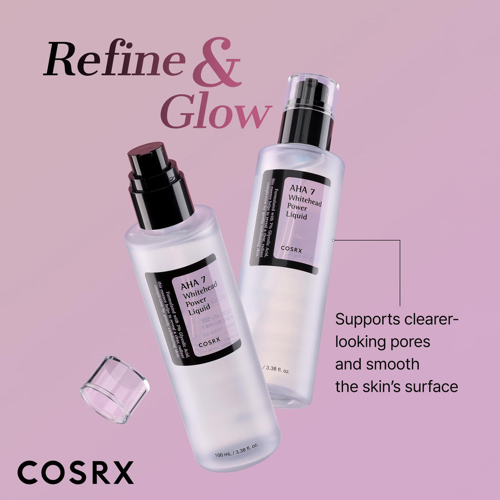 COSRX 7% Glycolic Acid Whitehead Removing Power Liquid – AHA Exfoliant & Pore Minimizer, 3.38 fl oz