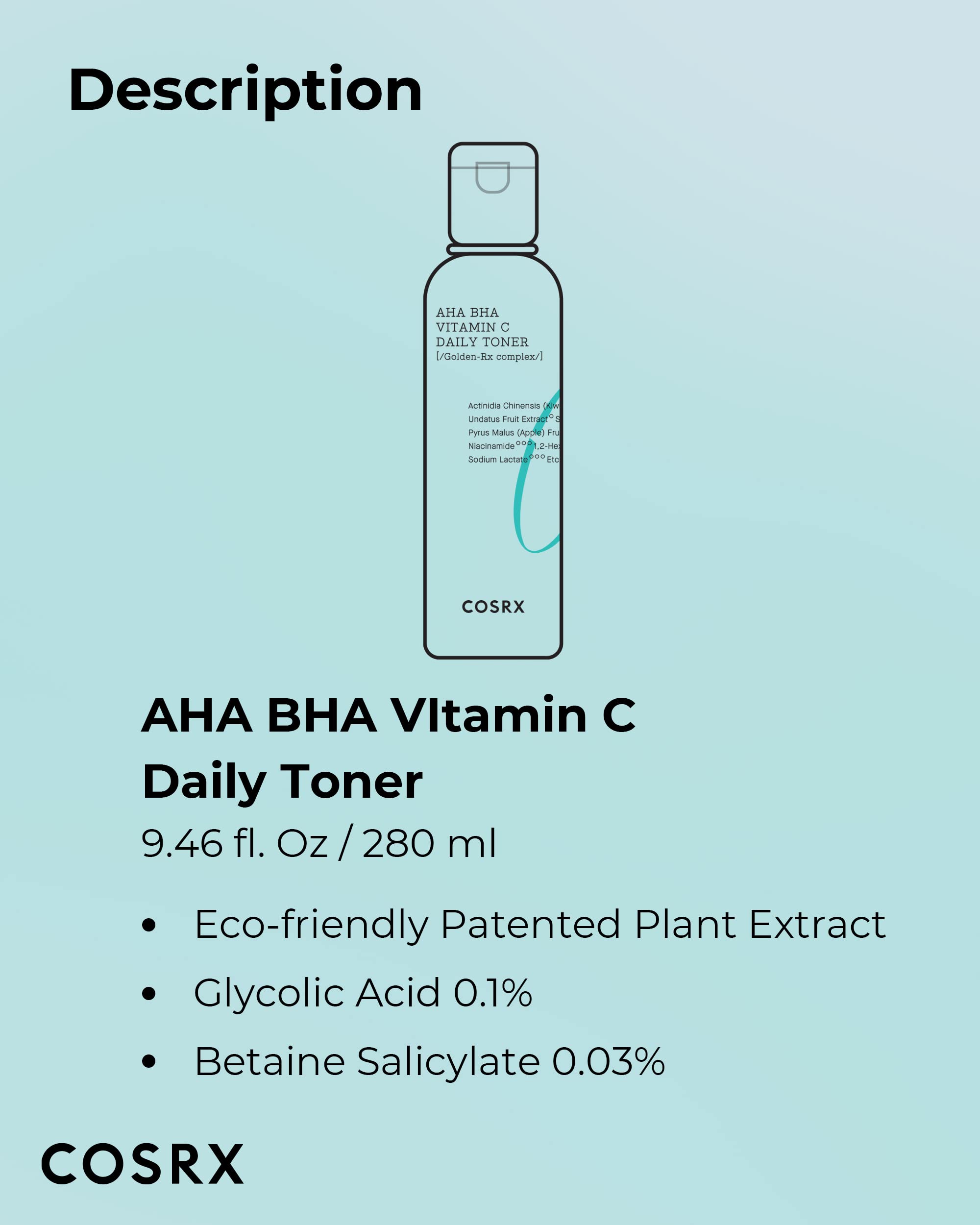 COSRX ABC Daily Toner - AHA BHA Vitamin C Exfoliating Toner for Bright, Clear Skin (280ml)