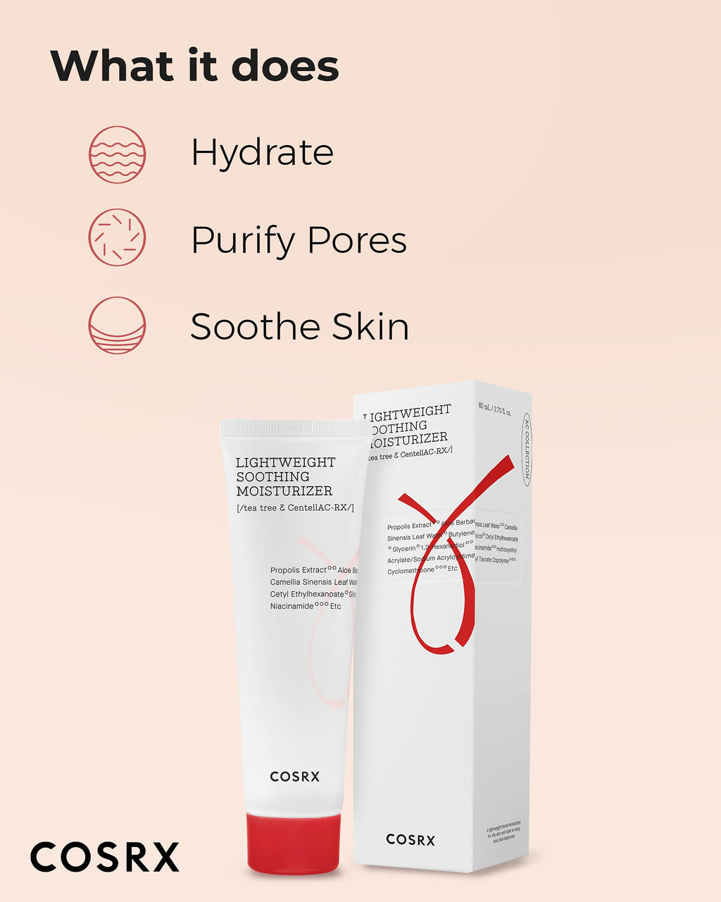 COSRX AC Collection Lightweight Soothing Moisturizer – 80ml, Aloe Vera 71.2%, Oil-Free