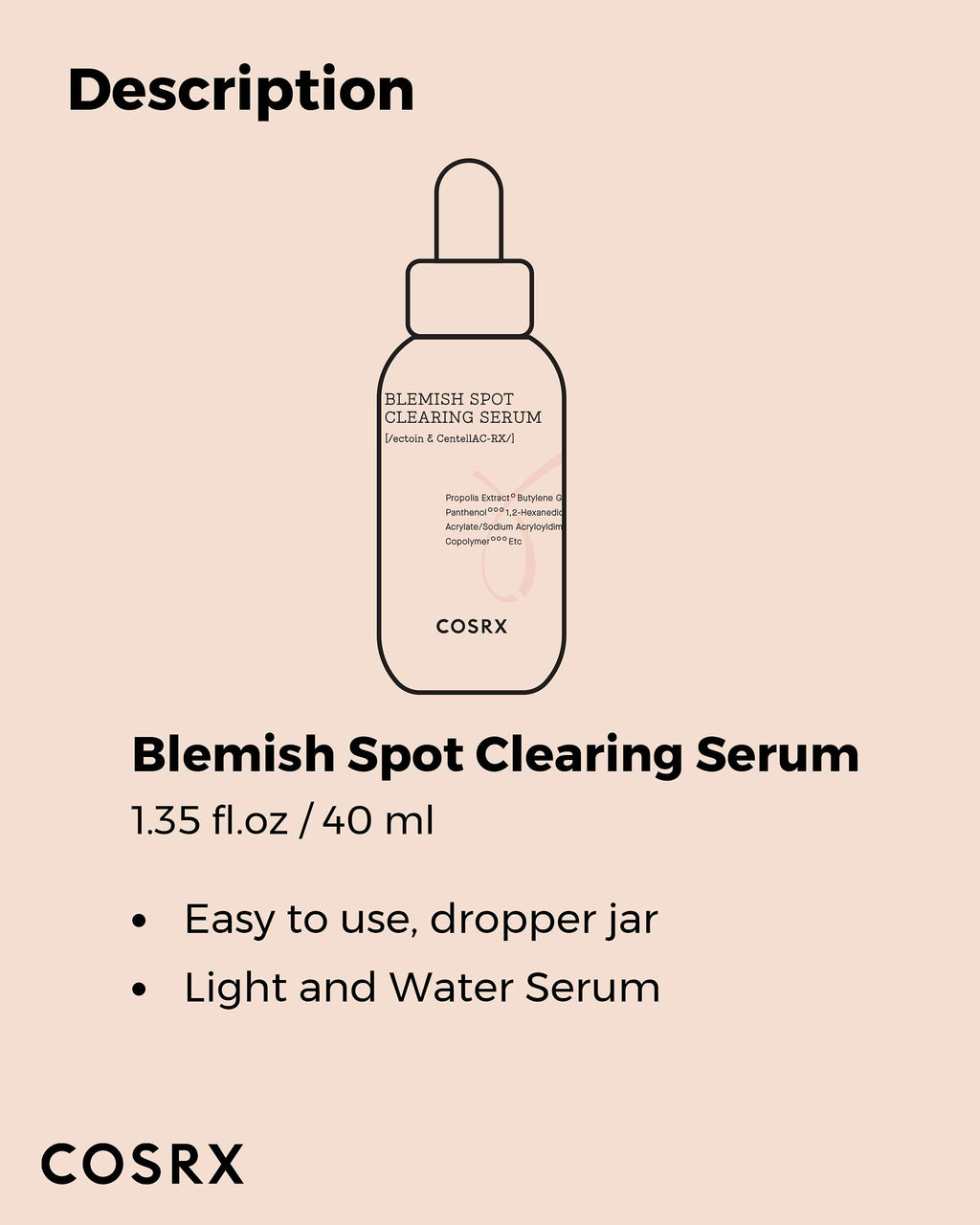 COSRX AC Collection Blemish Spot Clearing Serum – Centella, Niacinamide, EGF, 40ml