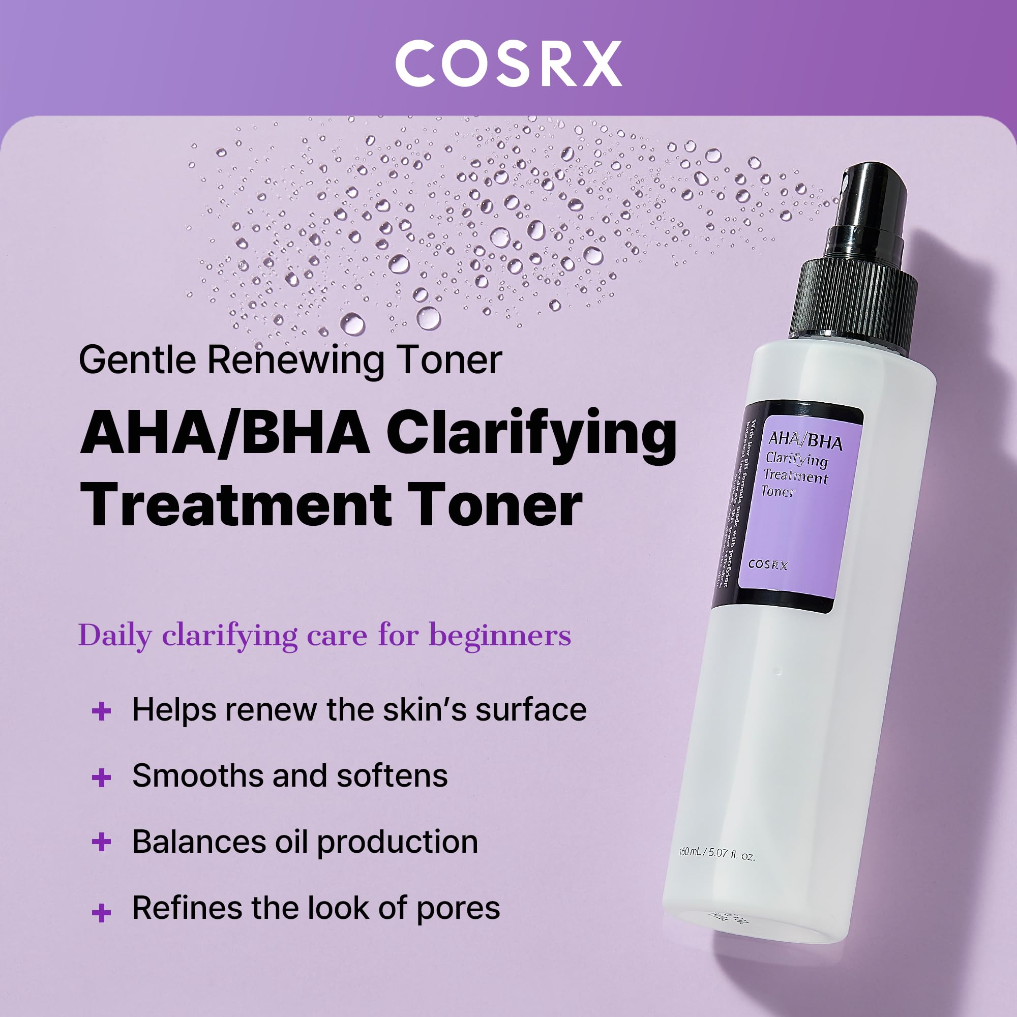 COSRX AHA/BHA Treatment Toner – Gentle Exfoliating Mist for Pores & Texture (5.07 fl oz / 150 ml)