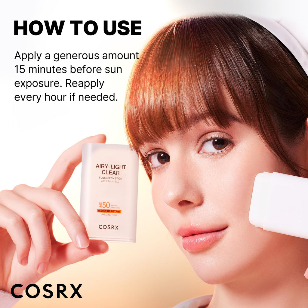 COSRX Airy-Light Clear Sunscreen Stick SPF 50 | Matte Finish, Vitamin E & C, 0.67 oz (19 g)