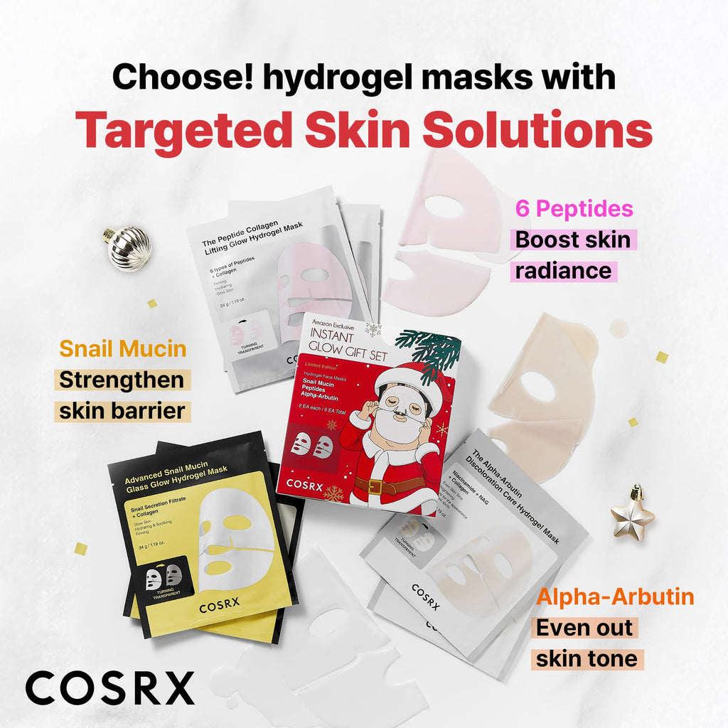 COSRX Glow-Boosting Face Mask Gift Set – Snail Mucin, 6 Peptides & Alpha-Arbutin