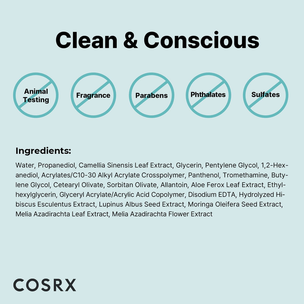 COSRX Hydrium Green Tea Aqua Gel Cream — Lightweight 50ml, Aloe & Camellia, Paraben Free