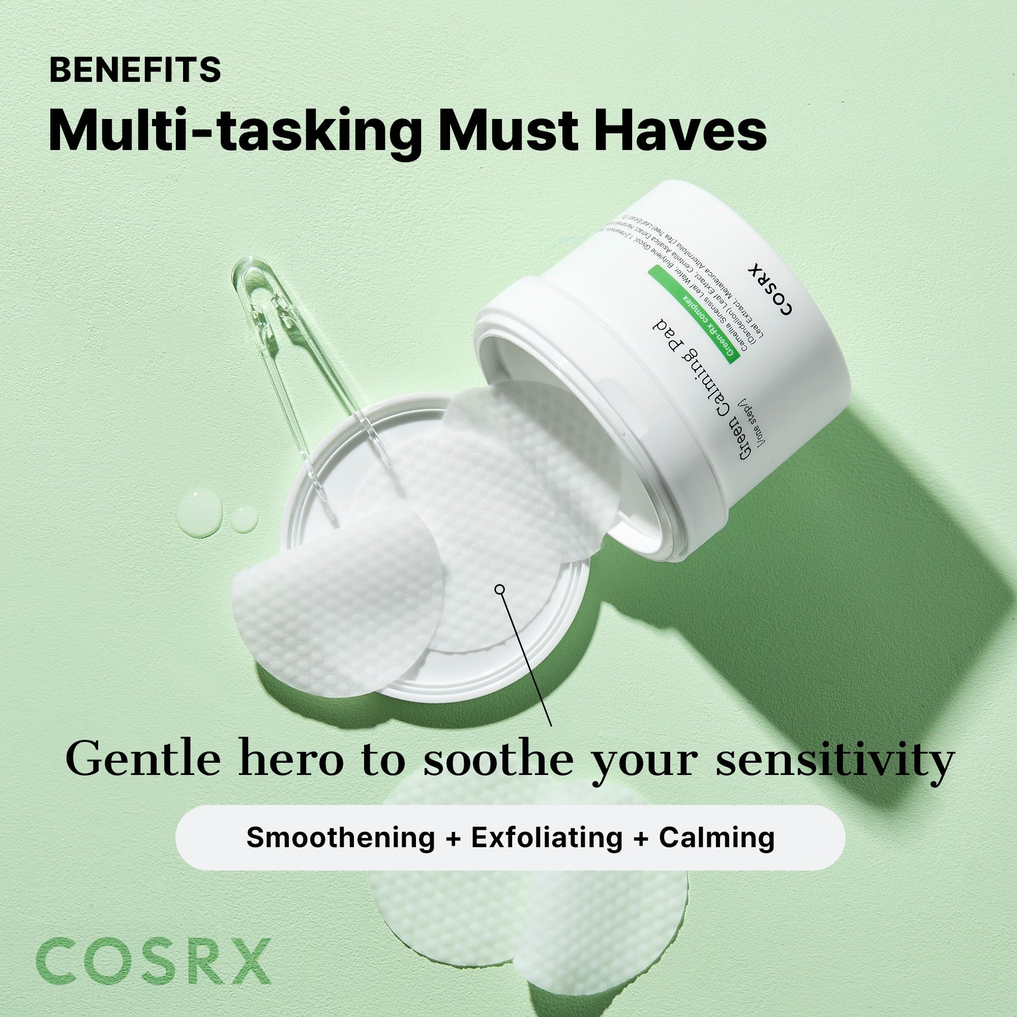 COSRX Green Calming Pads – Exfoliating Pads for Sensitive Skin, 70 Sheets