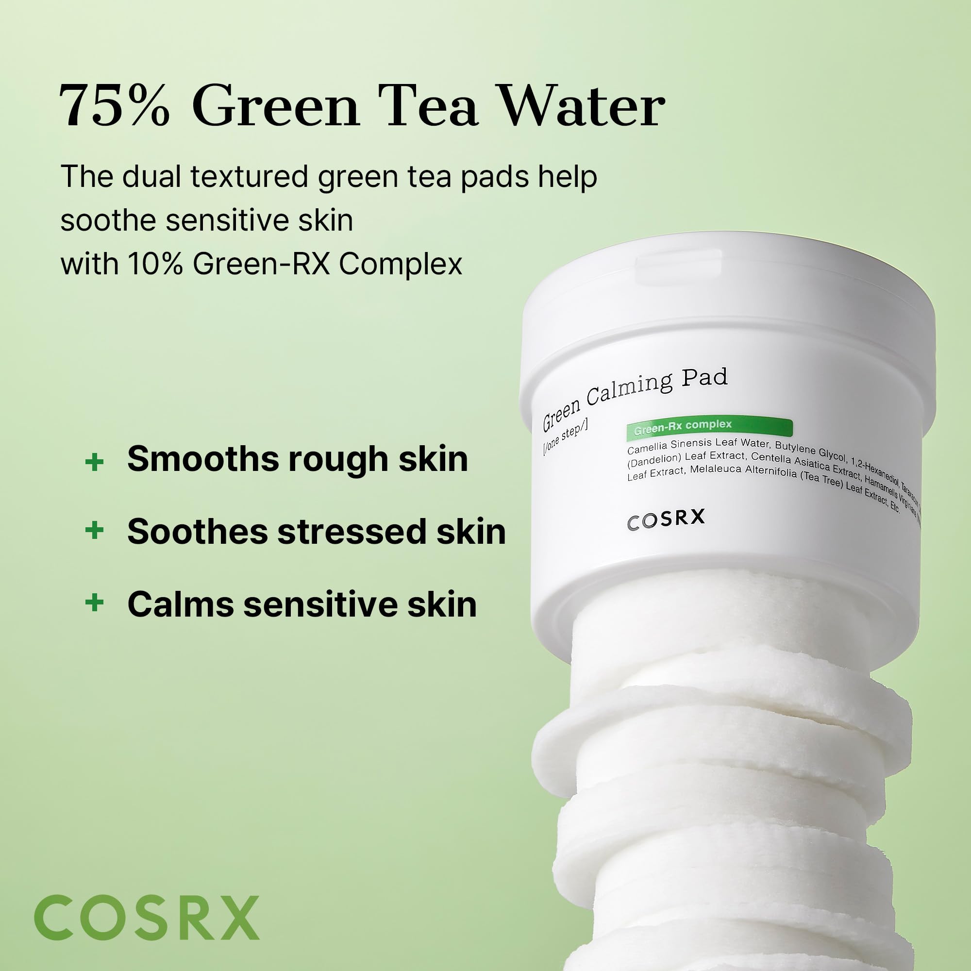 COSRX Green Calming Pads – Exfoliating Pads for Sensitive Skin, 70 Sheets