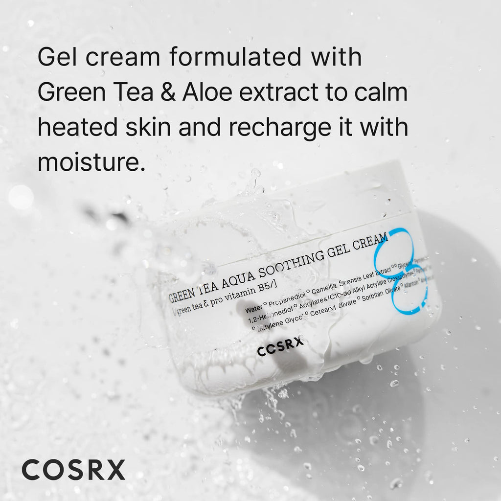 COSRX Hydrium Green Tea Aqua Gel Cream — Lightweight 50ml, Aloe & Camellia, Paraben Free