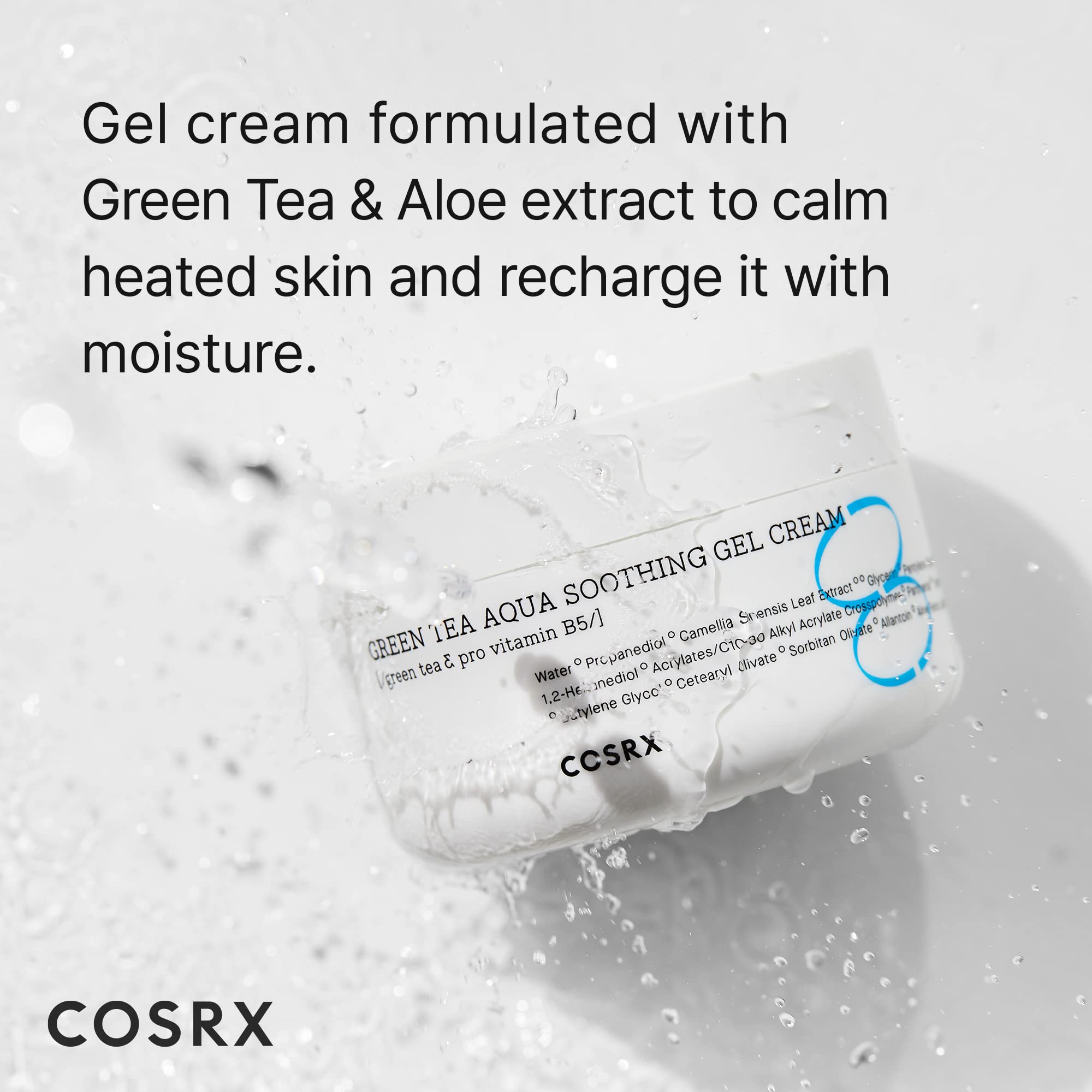 COSRX Hydrium Green Tea Aqua Gel Cream — Lightweight 50ml, Aloe & Camellia, Paraben Free