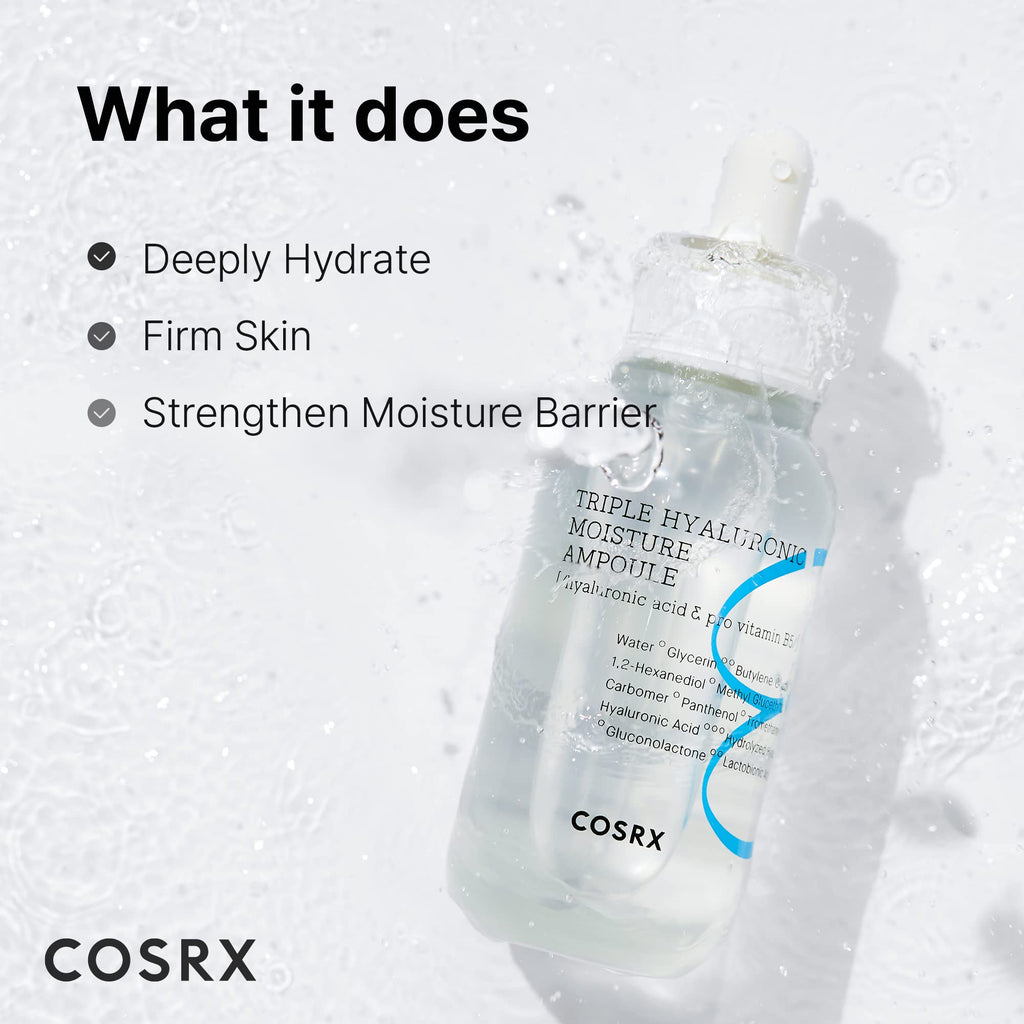 COSRX Hydrium Triple Hyaluronic Moisture Ampoule 40ml | Hyaluronic Acid Serum | Korean Skin Care, Animal Testing Free, Paraben Free