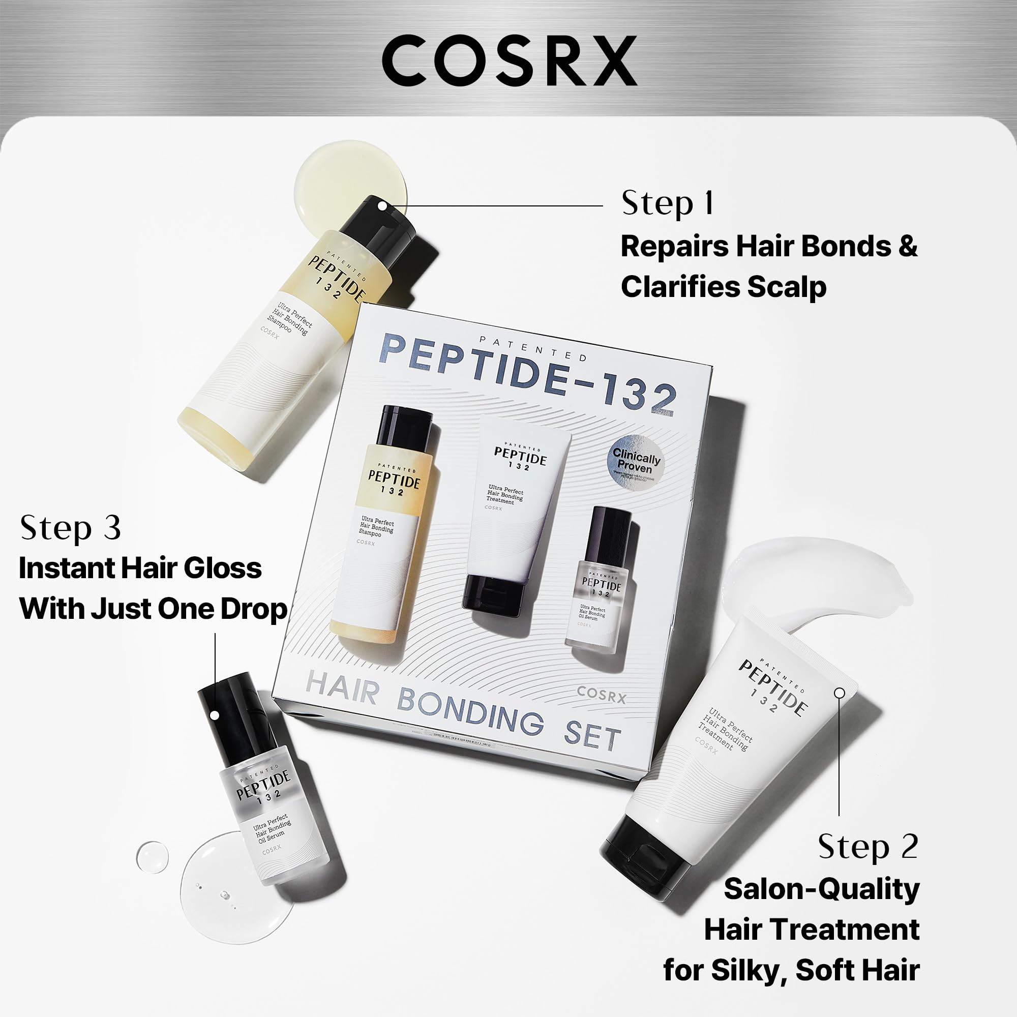 COSRX PEPTIDE-132 Hair Bonding Set – Shampoo, Treatment & Oil Serum