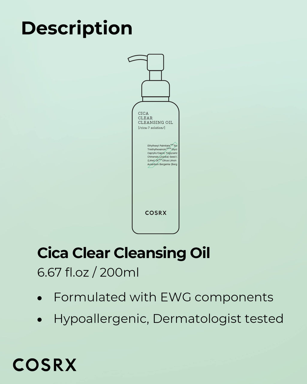 COSRX Pure Fit Cica Cleansing Oil – Gentle, Hydrating Cleanser for Sensitive Skin | CICA-7 Complex, Jojoba Seed Oil