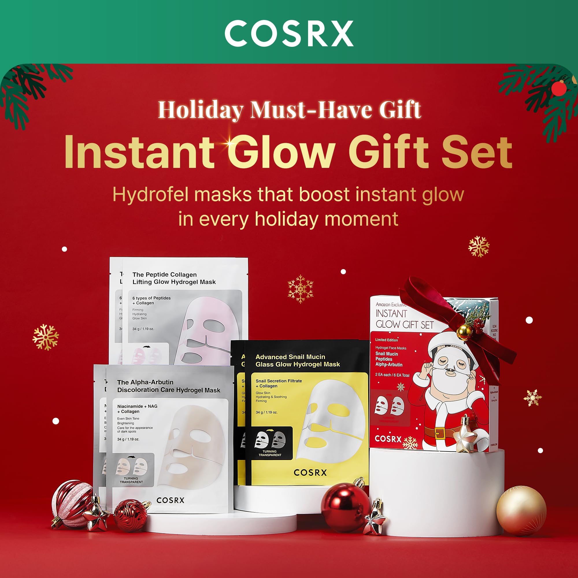 COSRX Glow-Boosting Face Mask Gift Set – Snail Mucin, 6 Peptides & Alpha-Arbutin